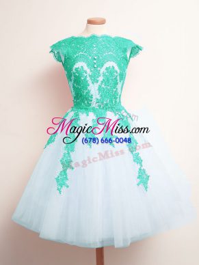 Mini Length Multi-color Vestidos de Damas Scalloped Sleeveless Lace Up