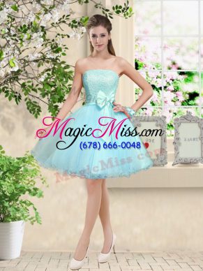Dynamic Aqua Blue Sleeveless Organza Lace Up Wedding Party Dress for Prom and Party
