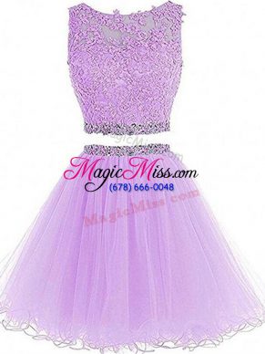 Mini Length Zipper Pageant Dress Toddler Lavender for Prom and Party and Sweet 16 with Beading and Lace and Appliques