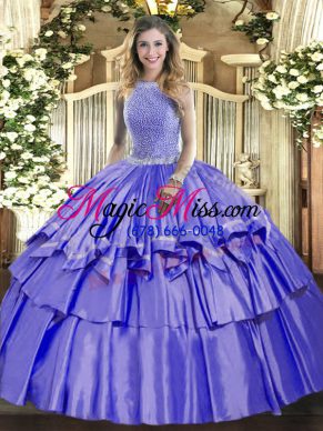 Exceptional Floor Length Lavender Vestidos de Quinceanera High-neck Sleeveless Lace Up