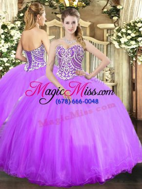 Shining Floor Length Ball Gowns Sleeveless Lavender Quinceanera Dress Lace Up