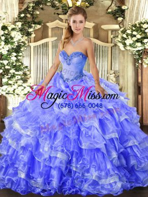 Fantastic Sweetheart Sleeveless Organza 15th Birthday Dress Beading and Ruffled Layers Lace Up