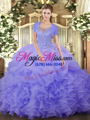 Cheap Beading and Ruffled Layers Sweet 16 Dress Lavender Clasp Handle Sleeveless Floor Length