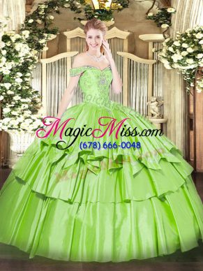 Sexy Organza and Taffeta Lace Up Off The Shoulder Sleeveless Floor Length Sweet 16 Dresses Beading and Ruffled Layers