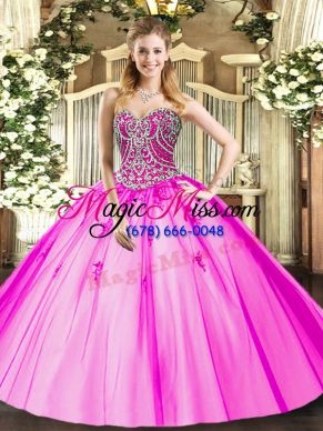 Lilac Lace Up Sweet 16 Dress Beading and Appliques Sleeveless Floor Length