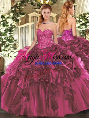 Fantastic Sleeveless Beading and Ruffles Lace Up Sweet 16 Dresses