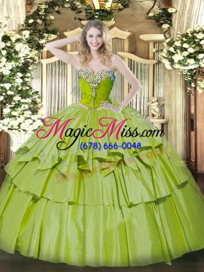 Floor Length Olive Green Sweet 16 Quinceanera Dress Sweetheart Sleeveless Lace Up