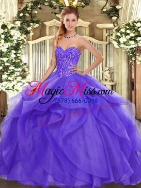 Lavender Ball Gowns Tulle Sweetheart Sleeveless Beading and Ruffles Floor Length Lace Up Quinceanera Dresses