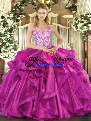 Sleeveless Lace Up Floor Length Beading and Appliques and Ruffles Sweet 16 Dresses