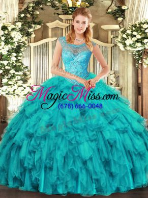 Organza Sleeveless Floor Length Quinceanera Gowns and Beading and Ruffles