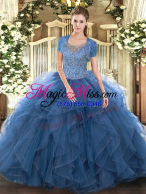 Teal Clasp Handle Sweet 16 Dresses Beading and Ruffled Layers Sleeveless Floor Length