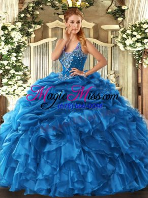 Charming Straps Sleeveless Organza Quinceanera Gowns Beading and Ruffles and Pick Ups Lace Up