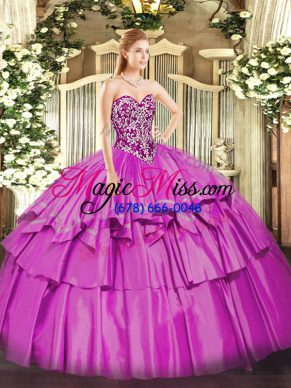 Shining Beading and Ruffled Layers Sweet 16 Quinceanera Dress Lilac Lace Up Sleeveless Floor Length