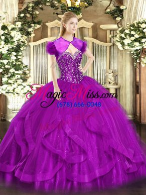 Floor Length Ball Gowns Sleeveless Fuchsia Quince Ball Gowns Lace Up