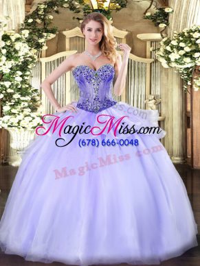 Attractive Lavender Sleeveless Beading Floor Length Quinceanera Dress