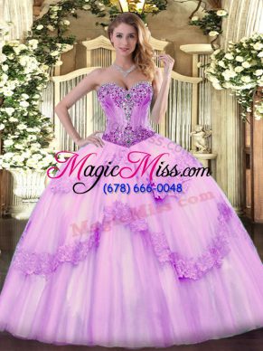 Custom Designed Lilac Tulle Lace Up 15 Quinceanera Dress Sleeveless Floor Length Beading