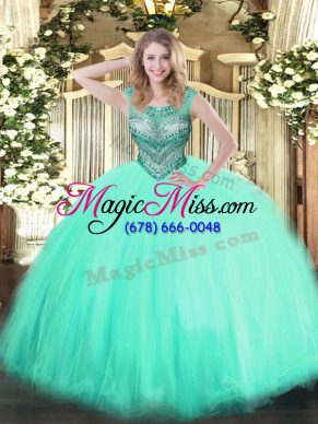 Apple Green Quinceanera Gowns Sweet 16 and Quinceanera with Beading Scoop Sleeveless Lace Up