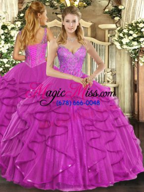 Perfect Floor Length Ball Gowns Sleeveless Fuchsia 15 Quinceanera Dress Lace Up