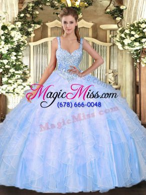 Great Light Blue Sleeveless Tulle Lace Up 15th Birthday Dress for Military Ball and Sweet 16 and Quinceanera