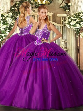 Trendy Purple Sleeveless Beading Floor Length Quinceanera Dress