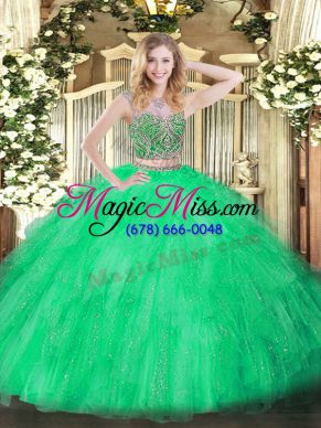 Simple Green Lace Up Sweet 16 Quinceanera Dress Beading and Ruffles Sleeveless Floor Length