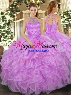 Fashion Floor Length Ball Gowns Sleeveless Lilac Quinceanera Gown Lace Up