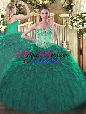 Fine Ball Gowns Quinceanera Gowns Turquoise Sweetheart Organza Sleeveless Floor Length Lace Up