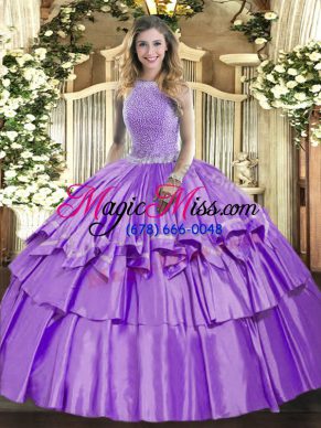 Sumptuous Lavender Sleeveless Beading and Ruffled Layers Floor Length Ball Gown Prom Dress