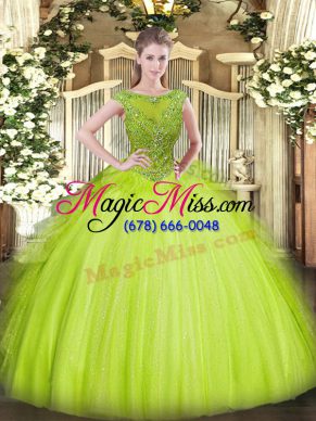 Popular Yellow Green Zipper Vestidos de Quinceanera Beading Sleeveless Floor Length