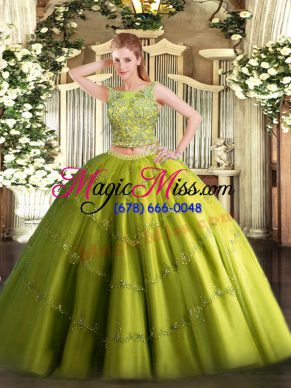 Sleeveless Lace Up Floor Length Beading and Appliques Sweet 16 Dress