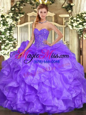 Custom Made Sweetheart Sleeveless Organza Quince Ball Gowns Beading and Ruffles Lace Up