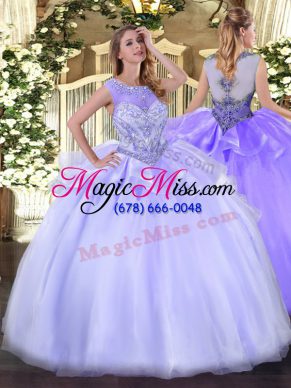 Lavender Ball Gowns Beading Sweet 16 Quinceanera Dress Zipper Organza Sleeveless Floor Length