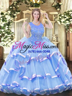 Elegant Scoop Sleeveless Zipper Quinceanera Dress Baby Blue Organza