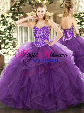 Fabulous Floor Length Eggplant Purple Quinceanera Dress Tulle Sleeveless Beading and Ruffles