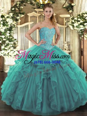 Suitable Sweetheart Sleeveless Tulle Vestidos de Quinceanera Beading and Ruffles Lace Up