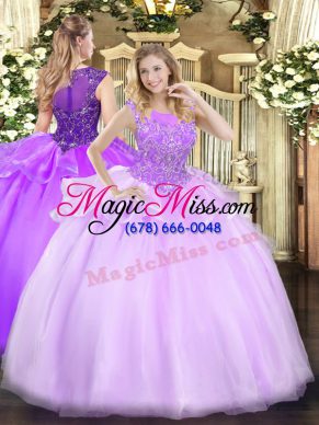 Fabulous Beading Sweet 16 Dresses Lilac Zipper Sleeveless Floor Length