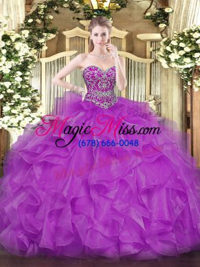 Floor Length Fuchsia 15th Birthday Dress Sweetheart Sleeveless Lace Up