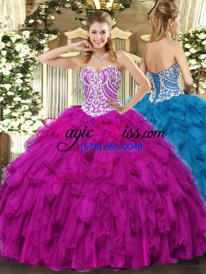 Suitable Tulle Sleeveless Floor Length Ball Gown Prom Dress and Beading and Ruffles