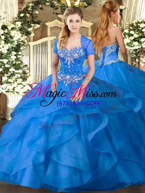 Sweetheart Sleeveless 15th Birthday Dress Floor Length Beading and Ruffles Baby Blue Tulle