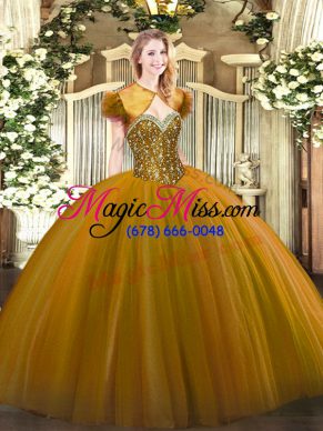 Suitable Brown Quinceanera Gowns Military Ball and Sweet 16 and Quinceanera with Beading Sweetheart Sleeveless Lace Up