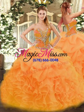 Orange Organza Lace Up Sweet 16 Dress Sleeveless Floor Length Beading and Ruffles