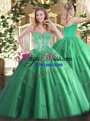 Edgy Floor Length Turquoise Sweet 16 Dresses Tulle Sleeveless Beading and Appliques