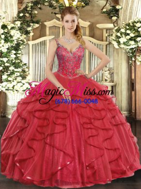 Top Selling Sleeveless Beading and Ruffles Lace Up Sweet 16 Dress