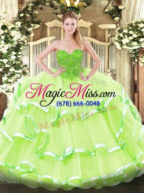 Dynamic Yellow Green Ball Gowns Organza Sweetheart Sleeveless Lace Floor Length Lace Up Sweet 16 Dress