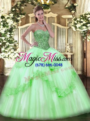 Tulle Lace Up Sweet 16 Dresses Sleeveless Floor Length Beading and Appliques and Ruffles