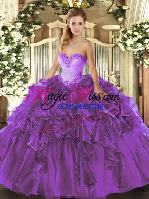 Colorful Purple Lace Up Sweet 16 Quinceanera Dress Beading and Ruffles Sleeveless Floor Length