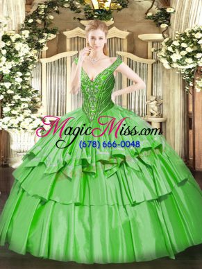 Latest Organza and Taffeta Sleeveless Floor Length Quinceanera Dresses and Beading and Ruffled Layers