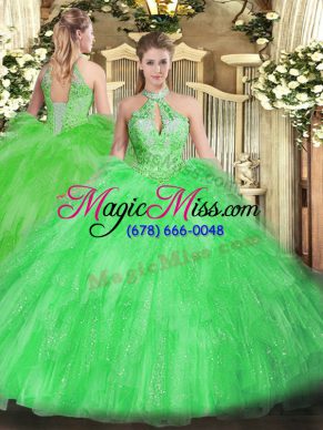 Delicate Ball Gowns Beading and Ruffles 15 Quinceanera Dress Lace Up Organza Sleeveless Floor Length