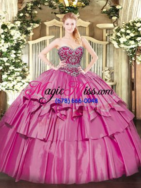 Luxury Sleeveless Lace Up Floor Length Beading and Ruffled Layers Quinceanera Dress