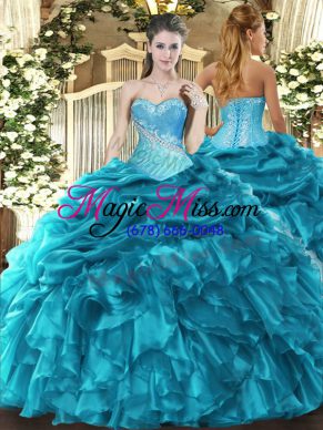 Elegant Sweetheart Sleeveless Organza Sweet 16 Quinceanera Dress Beading and Ruffles and Pick Ups Lace Up